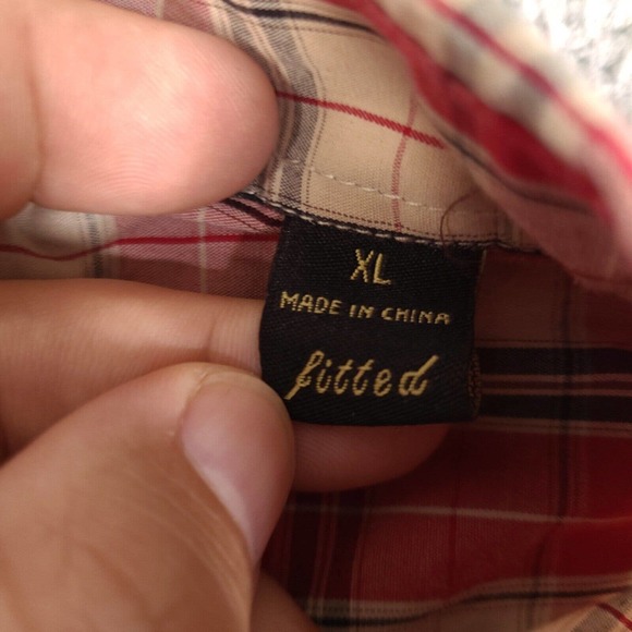 Kani Gold Shirt Mens XL Red Plaid Button Down Short Sleeve Patches Fitted - Picture 4 of 15
